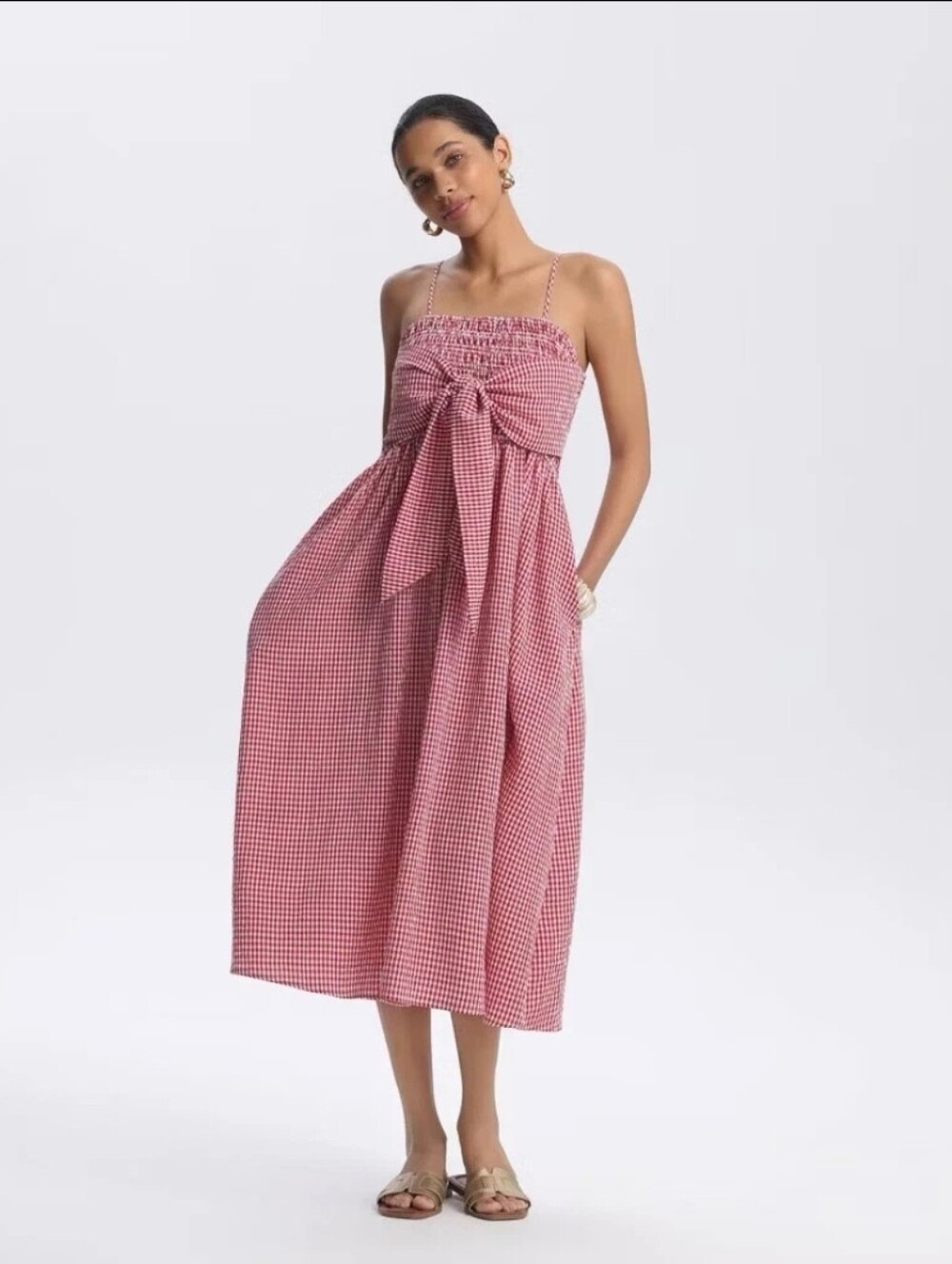 NWT A New Day Smocked Midi Bow Dress Red/white Gingham